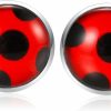 YIBA TECH Stud Earrings, Red Ladybug Black Spots 18K Gold Plated 925 Sterling Silver Post Rose Flower Stud Earrings For Women And Girl | Earrings