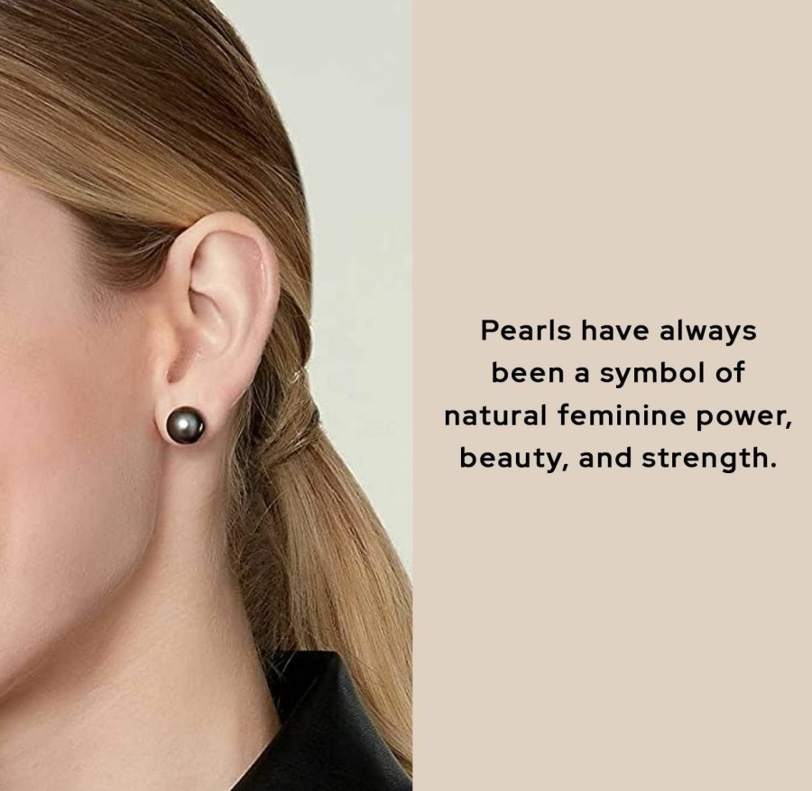 The Pearl Source The Pearl Source Tahitian Real Pearl Earrings For Women - Black 14K Gold Stud Earrings | Hypoallergenic Earrings With Genuine Cultured Pearls, 8.0Mm-12.0Mm | Earrings