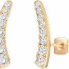 PAVOI Pavoi 14K Gold Plated Cubic Zirconia Ear Crawler Earrings - Faux Diamond Arrow Ear Climber Fashion Earrings In Rose Gold, White Gold And Yellow Gold | Earrings