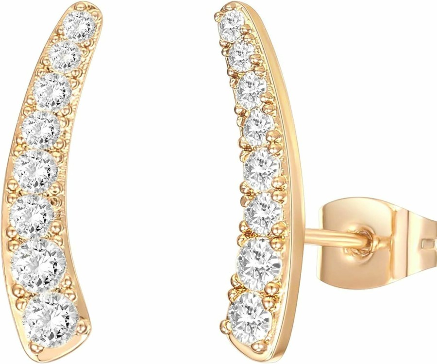 PAVOI Pavoi 14K Gold Plated Cubic Zirconia Ear Crawler Earrings - Faux Diamond Arrow Ear Climber Fashion Earrings In Rose Gold, White Gold And Yellow Gold | Earrings