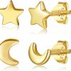 CHIC & ARTSY Chic & Artsy 2 Pairs Moon Star Earrings 925 Sterling Silver Crescent Moon Earrings High Polish Tiny Cartilage Studs Set For Women | Earrings