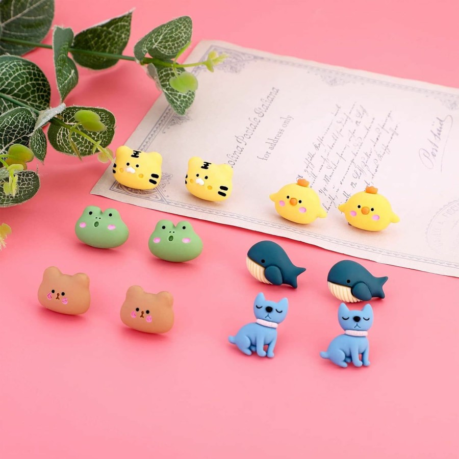 NEWITIN Newitin 9 Pairs Cute Animal Bite Earrings For Girls Hypoallergenic Earrings 3D Clay Earrings Cartoon Biting Ear Studs Polymer Clay Studs For Girls Women | Earrings