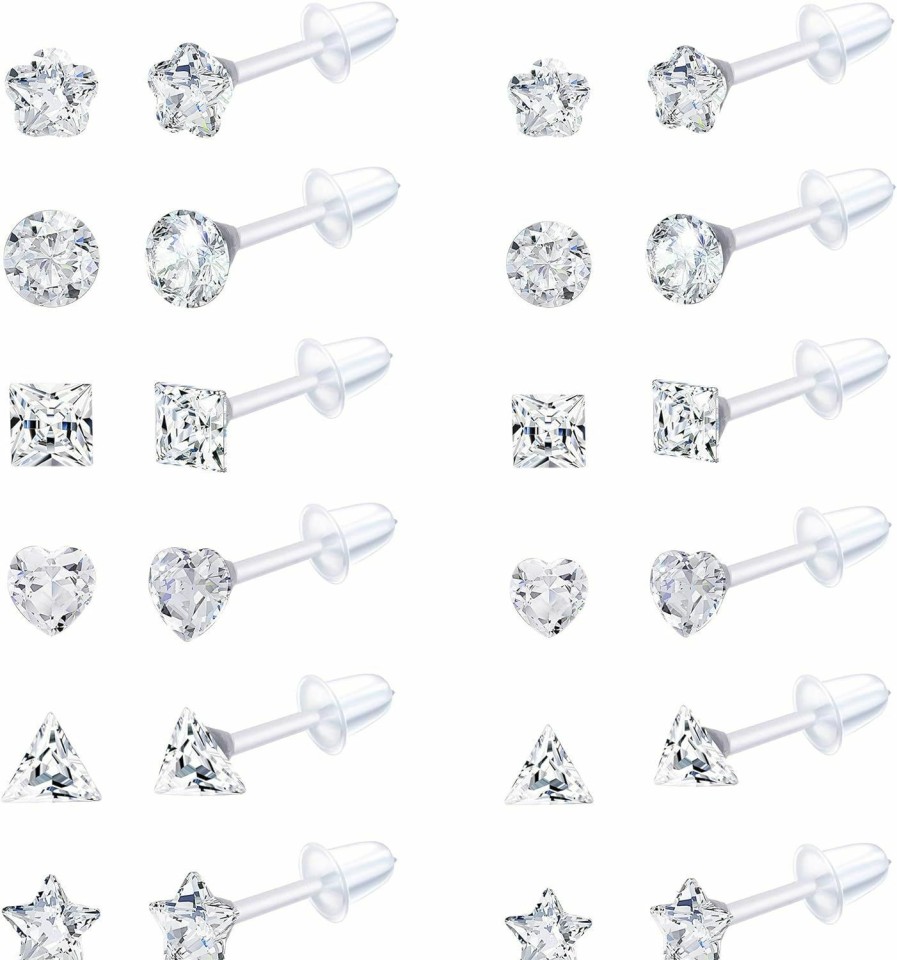 Jstyle Jstyle 12Pairs Clear Plastic Stud Earrings For Women Acrylic Post Star Heart Rhinestone Ear Studs Piercing Retainers | Earrings