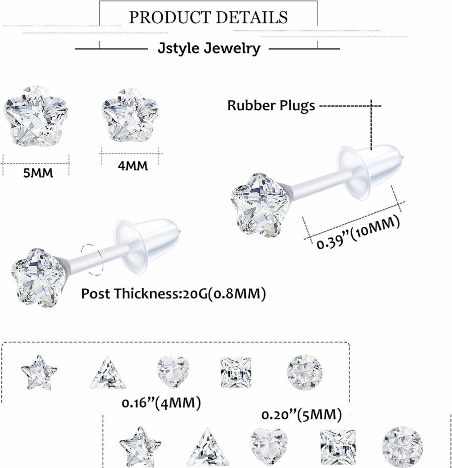 Jstyle Jstyle 12Pairs Clear Plastic Stud Earrings For Women Acrylic Post Star Heart Rhinestone Ear Studs Piercing Retainers | Earrings