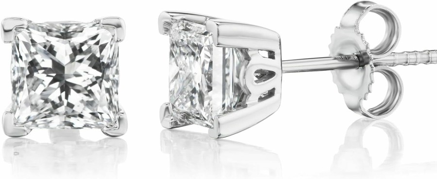 Carbon Atelier 1/2 To 3 Carat Princess Cut Lab Grown Diamond Classic Square Stud Earrings For Women I 14K Gold Earrings (G-H, Vs1-Vs2, 0.50 To 3.00 Cttw) Fancy Shape 4-Prong Setting Push Back Studs By Carbon Atelier | Earrings