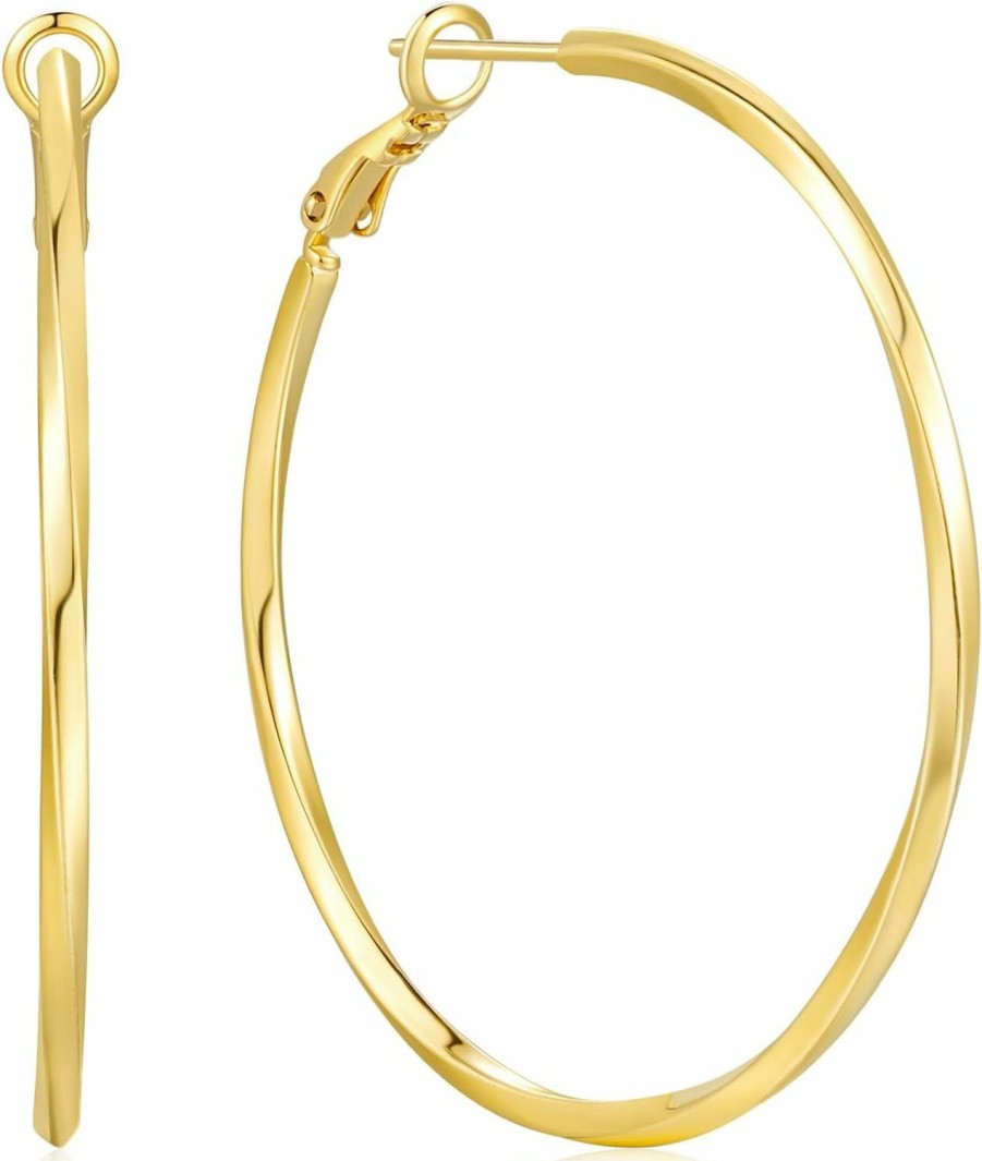 JADE KOS Jade Kos 14K Gold Hoop Earrings For Women, Large Gold Hoop Earrings 14K Gold Earrings For Women, Big Twisted Round Design Thin Hoop Earrings For Women Trendy, Nickel Free Gold Jewelry Hoop Earring For Women, Gifts For Women'S Earrings (50Mm*2Mm) | Earrings