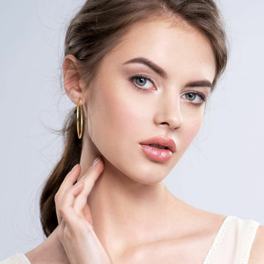 JADE KOS Jade Kos 14K Gold Hoop Earrings For Women, Large Gold Hoop Earrings 14K Gold Earrings For Women, Big Twisted Round Design Thin Hoop Earrings For Women Trendy, Nickel Free Gold Jewelry Hoop Earring For Women, Gifts For Women'S Earrings (50Mm*2Mm) | Earrings