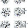 SILBERTALE Silbertale 3 Pairs 925 Sterling Silver Cubic Zirconia Stud Earrings Set 3-8Mm For Men Women | Earrings