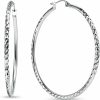 Lovve Sterling Silver High Polished Round Fashion Hoops Diamond-Cut Textured Click-Top 2Mm Hoop Earrings For Women Girls | Earrings