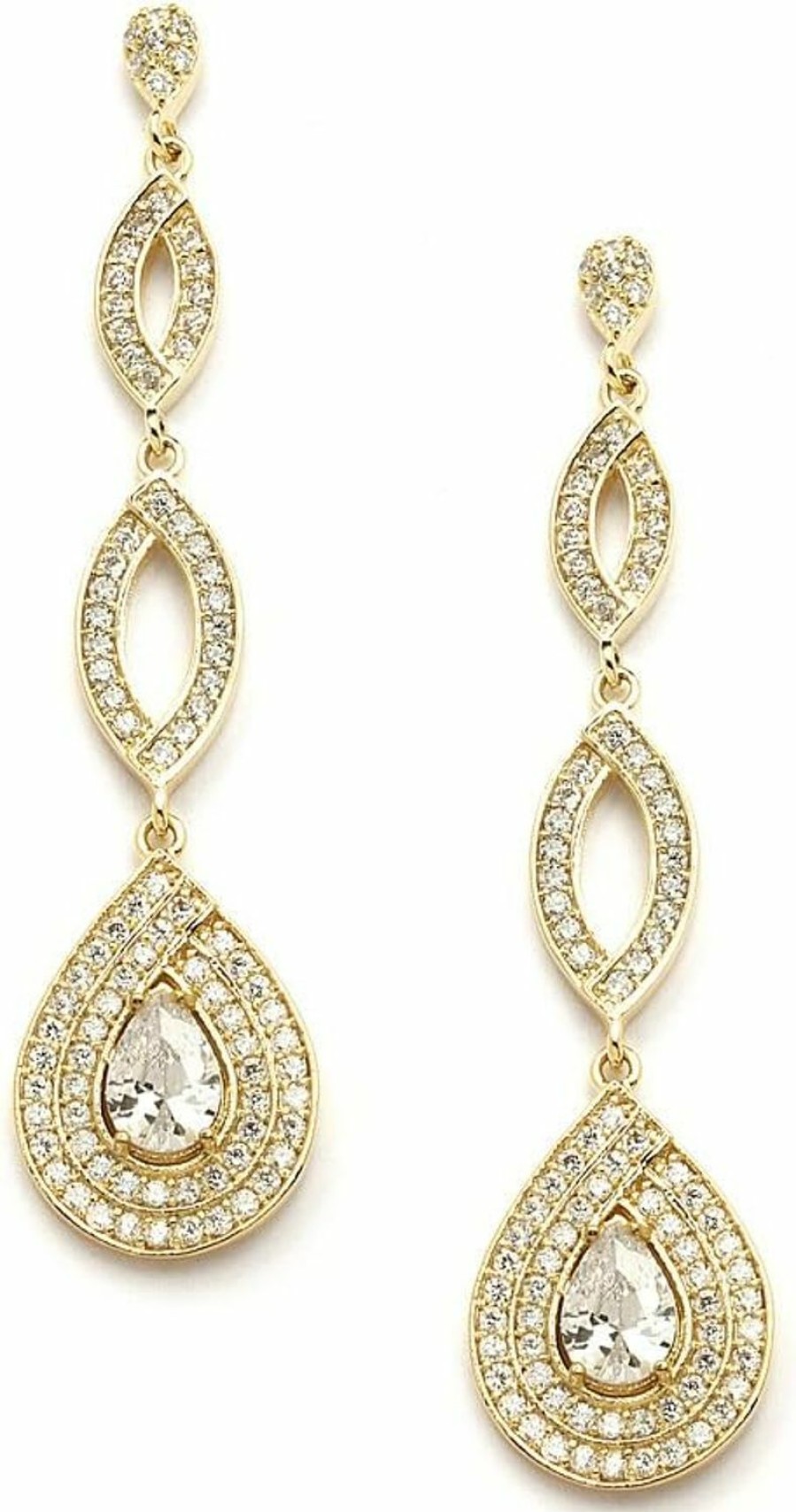 Mariell Mariell Gold Wedding Earrings, Cubic Zirconia Dangle Earrings For Bride, Bridesmaids, Gold Bridal Earring | Earrings