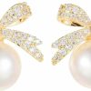 ROSOUR Pearl Bow Dainty Stud Earrings, Sterling Silver Plated Sparkle Rhinestone For Party Holiday Jewelry Gift For Women Girls | Earrings