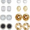 YANJINMY Yanjinmy 8 Pairs Stud Earrings Set For Women Cubic Zirconia Halo Studs Gold Knot Twist Stud Earrings Faux Pearl Simple Post Earrings For Women | Earrings