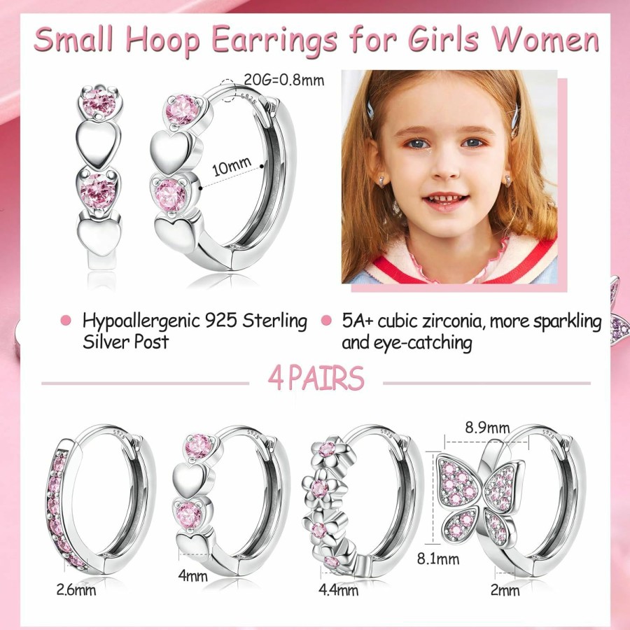 YADOCA Yadoca 4Pairs Hypoallergenic Small Hoop Earrings For Girls Women 925 Sterling Silver Post Huggie Earrings Cute Heart Flowers Heart Butterfly Star Cubic Zirconia Cartilage Earrings For Sensitive Ears | Earrings