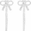 suofrun Bow Earrings For Women Girls Rhinestone Long Tassel Earrings Ribbon Bow Drop Earring Silver Stainless Steel Dangle Earrings Cute Sparkly Jewelry Gifts | Earrings