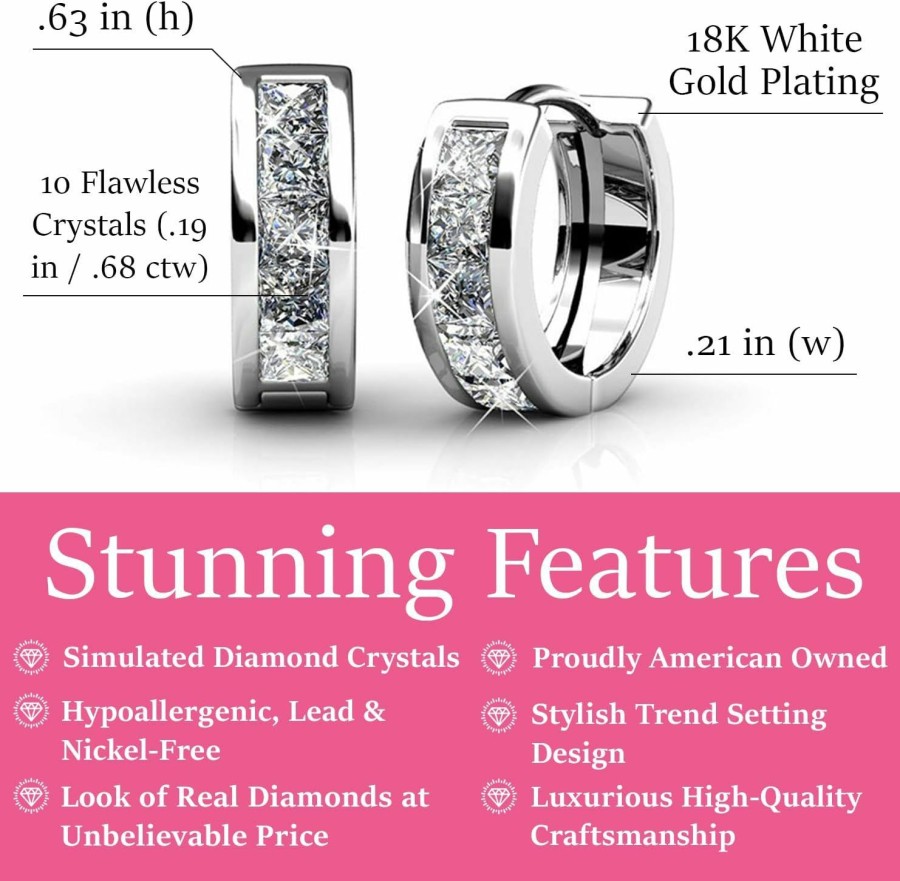 Cate & Chloe Cate & Chloe Giselle 18K White Gold Plated Crystal Hoop Earrings With Crystals, Beautiful Sparkling Silver Small Hoops Earring Set, Wedding Anniversary Fashion Jewelry - Hypoallergenic | Earrings