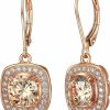 MORGAN & PAIGE Morgan & Paige 14K Rose Gold Plated 925 Sterling Silver Champagne And White Cubic Zirconia Round Halo Stud Or Halo Drop Earrings | Earrings