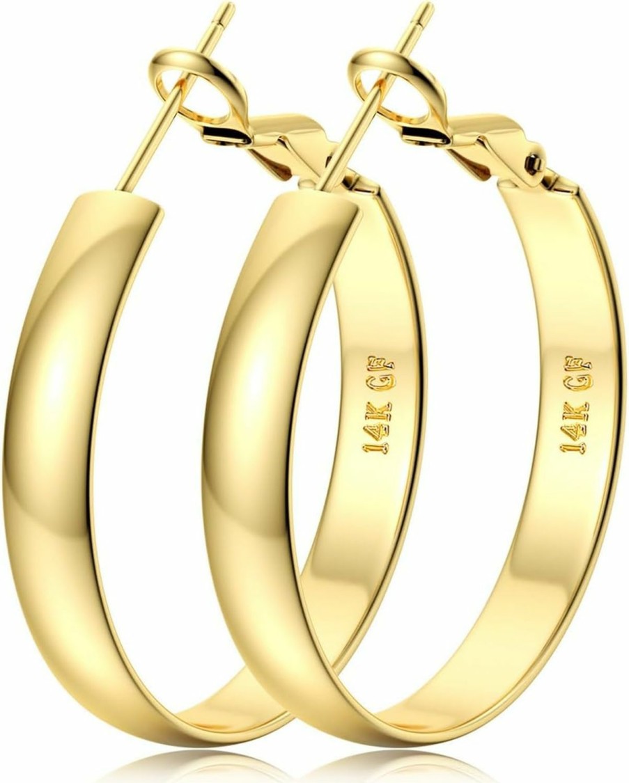 Besteel Besteel 14K Gold Filled Hoop Earrings For Women, 5Mm Wide Large Flat Gold Hoop Earrings, Hypoallergenic Lightweight Oversized Big Hoop Earrings Gold For Girls 30/40/50/60/70Mm | Earrings