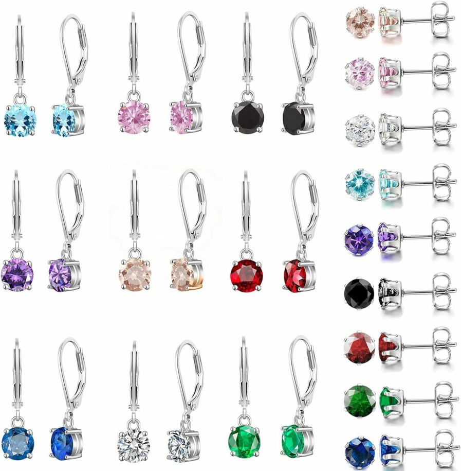 KesaPlan Multicolor Crystal Dangle Earrings And Studs For Women 925 Silver Hypoallergenic Dangle Earrings Leverback Earrings For Girls | Earrings