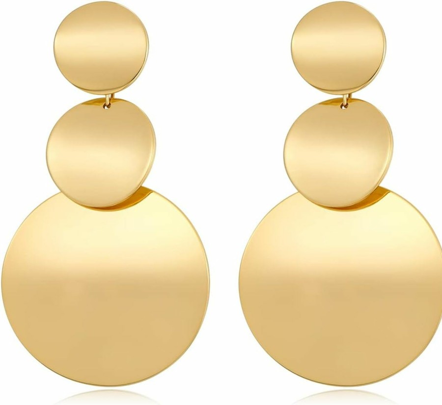 FAMARINE Famarine Gold Earrings Dangle Drop Earrings For Women Fashion Disc Teardrop Big Earrings Gift | Earrings