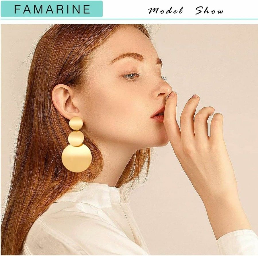 FAMARINE Famarine Gold Earrings Dangle Drop Earrings For Women Fashion Disc Teardrop Big Earrings Gift | Earrings