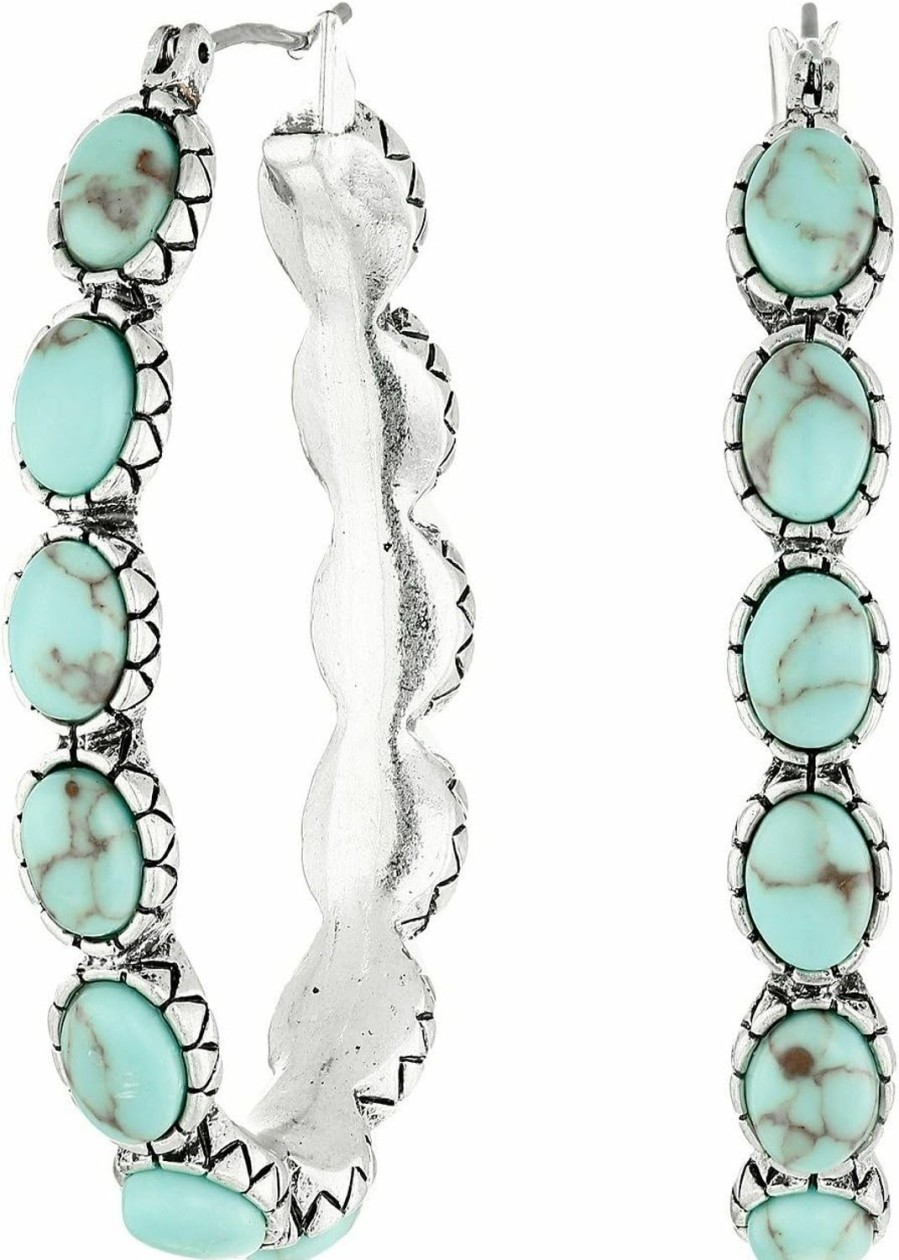 Lucky Brand Lucky Brand Silver-Tone And Faux Turquoise Hoop Earrings | Earrings