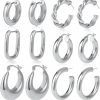 17KM 6 Pairs Chunky Gold Hoop Earrings Set For Women 14K Gold Plated Hypoallergenic Thick Open Huggie Hoop Set Jewelry For Gifts | Earrings