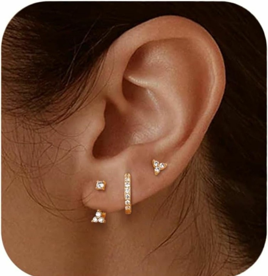 Jstyle Jstyle 14K Gold Earrings For Women S925 Sterling Silver Earrings For Multiple Piercings Cartilage Stud Small Hoop Dainty Earrings Set | Earrings