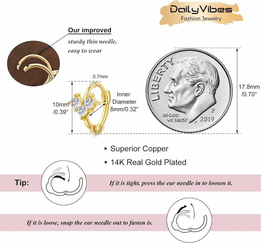 DAILY VIBES Small Gold Hoop Earrings For Women 14K Gold Plated Hoops Tiny Hypoallergenic Cubic Zirconia Cartilage Gold Huggie Hoop Earrings For Teen Girls | Earrings