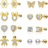 TOPBRIGHT Topbright 8 Pairs Hypoallergenic Earrings 925 Sterling Silver Stud Earrings White Heart Cz Tiny Butterfly For Kids, Toddlers, Little Girls, Teens, Women | Earrings