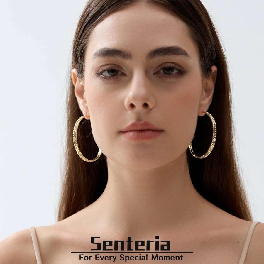 Senteria Senteria Large 925 Sterling Silver Hoop Earrings For Women Lightweight Thick Silver Hoop Earrings Wheat Twisted Hoop Earrings Hypoallergenic 5Mm Wide Big Silver Hoop Earrings For Women Girls Christmas Gift 30/40/50Mm | Earrings