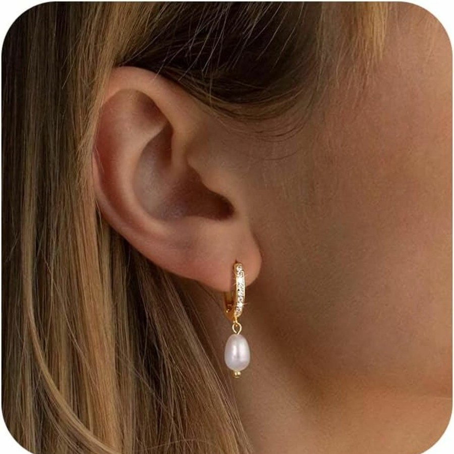 Risamil Risamil Pearl Hoop Earrings For Women - Gold Hoop Earrings Pearl Earrings For Women Trendy Jewelry Gifts 14K Gold Earrings With Pearl Huggie Earrings | Twisted Rope | Pearl Dangle | Zircon | Earrings