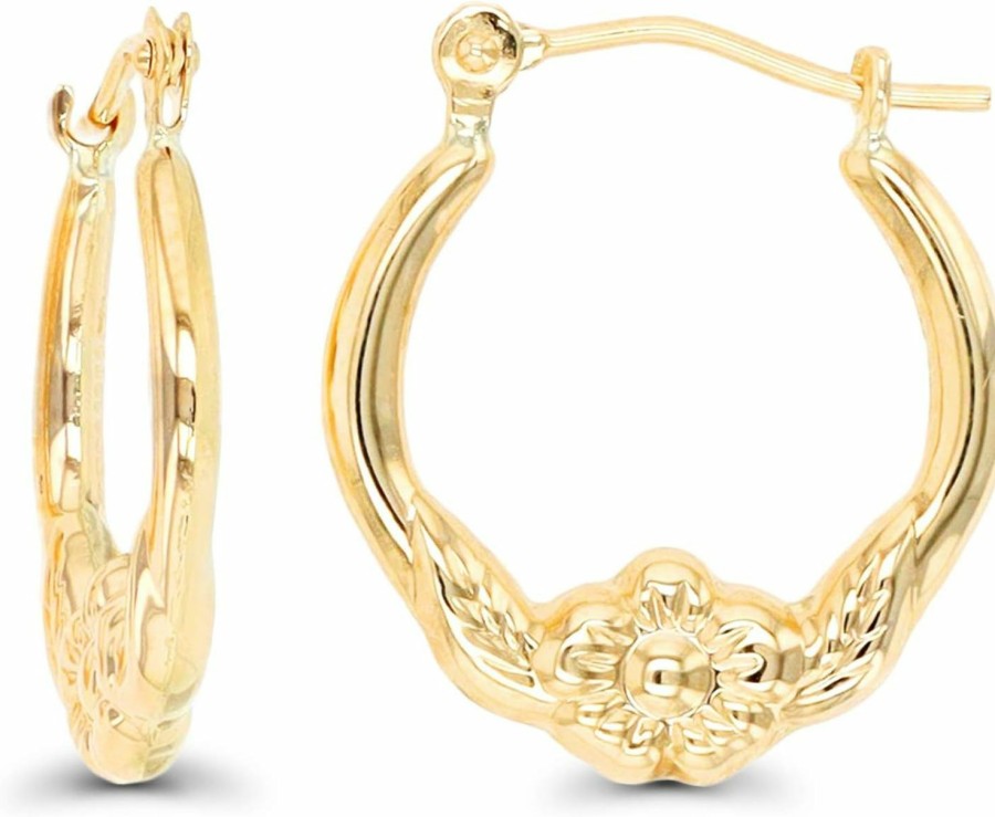 DECADENCE 14K Yellow Gold Multiple Shapes Of Hoop Earrings With Hinged Clasp | Wings & Heart, Dove And Cherub| Solid Gold Earrings For Women And Girls | Earrings