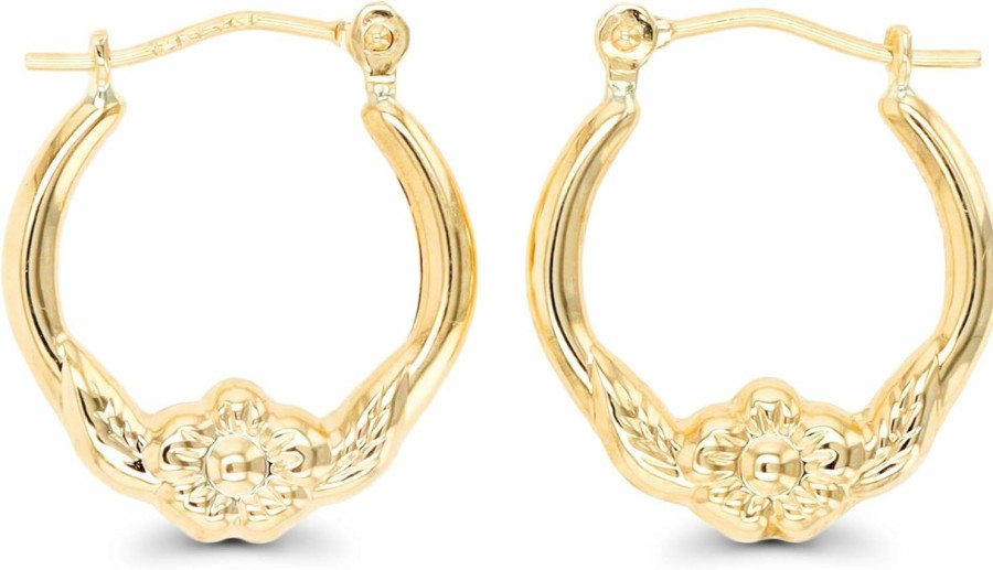 DECADENCE 14K Yellow Gold Multiple Shapes Of Hoop Earrings With Hinged Clasp | Wings & Heart, Dove And Cherub| Solid Gold Earrings For Women And Girls | Earrings