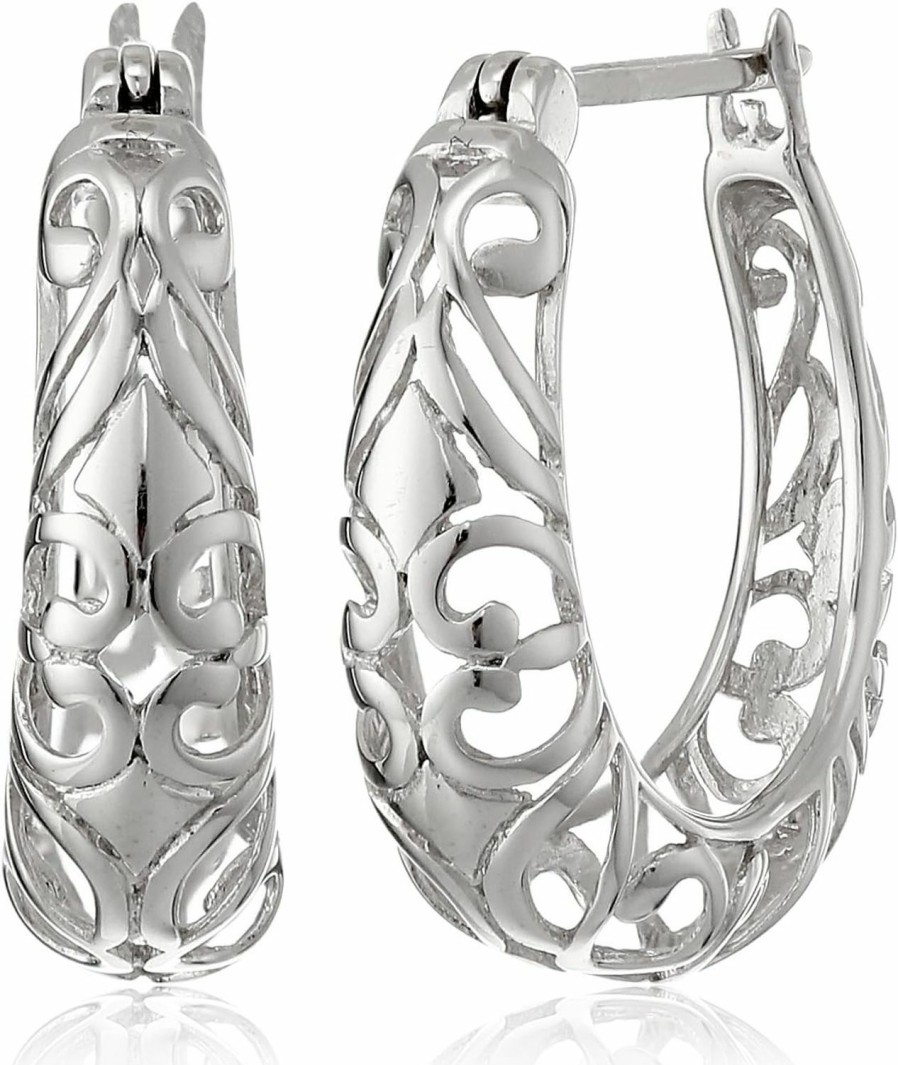 Amazon Essentials Amazon Essentials Open Filigree Swirl Hoop Earrings In Sterling Silver (Previously Amazon Collection) | Earrings