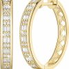 NICRET Nicret Gold Hoop Earrings 14K Gold Huggie Hoop Earrings Gleaming Diamond Earrings With Cubic Zirconia Thick Gold Hoops 24.3Mm*4Mm | Earrings