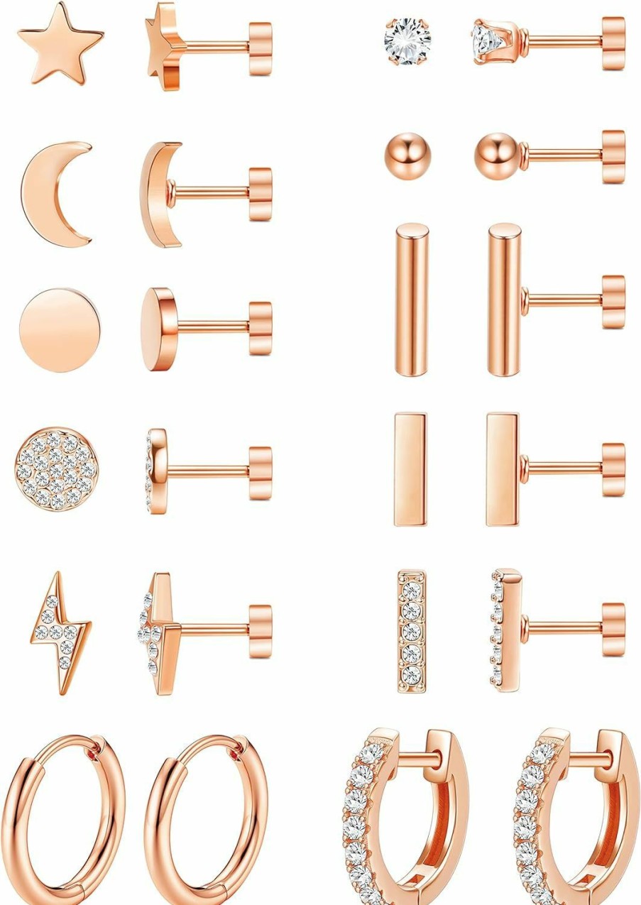 FASACCO Fasacco Flat Back Stud Earrings Set For Multiple Piercing Bar Earrings For Women Hypoallergenic Flatback Cartilage Earrings | Earrings