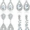 THUNARAZ Thunaraz 4 Pairs Clip On Earrings For Women Crystal Teardrop Wedding Earrings Clip On Rhinestone Formal Chandelier Dangle Earrings For Brides Bridesmaids Stylish Non Pierced Jewelry | Earrings