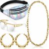 Epakh Epakh Hip Hop Woman Costume Kit Including Fanny Packs Transparent Sunglasses Faux Gold Rope Chain And Round Hoop Earrings | Earrings