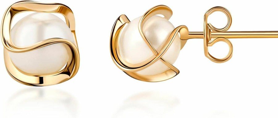 Barzel Barzel 18K Gold Plated Caged Pearl Stud Earrings - Made In Brazil | Earrings