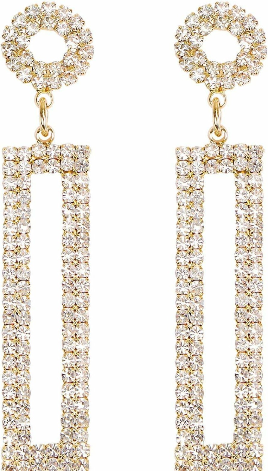 Legitta Legitta Rhinestone Long Drop Earrings Statement Rectangle Dangle With Circle Studs Fashion Jewelry | Earrings