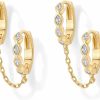 PAVOI Pavoi 14K Gold Chain Earrings For Women | Double Piercing Dangle Chain Huggie Hoop Earrings | Cubic Zirconia Pearl Stud Ear Cuff Earrings For Women | Earrings