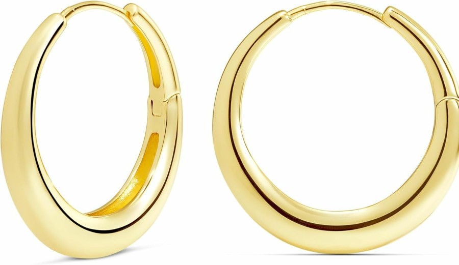 Milla Milla 14K Gold Plated Hoop Earrings | Small Silver Hoops | Thick Lightweight Chunky Hoop Earrings For Women | Earrings