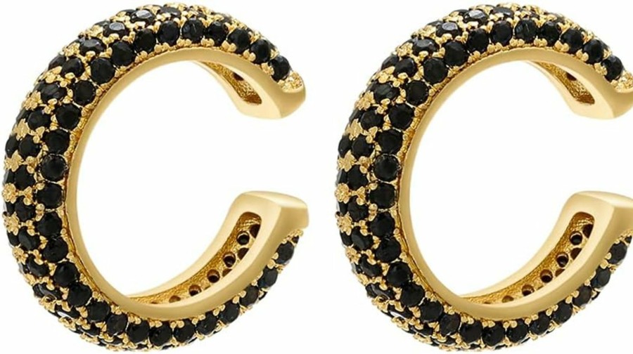 AnnBabic Ear Cuffs In 18K Gold For Women - Cz Paved Hoop Conch Cuff Earrings For Ladies,Girls - Sparkle Rhinestones Clip On Wrap Earrings Non Pierced | Earrings