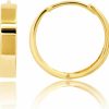 MAX + STONE 14K Solid Yellow Gold Domed Or Flat Style Small Huggie Hoop Earrings With Hidden Post Hinge Closure In Various Sizes By Max + Stone | Earrings