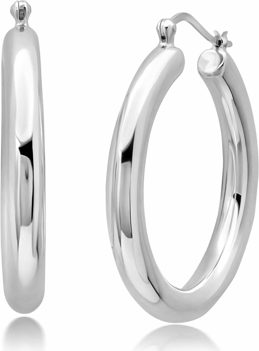 MAX + STONE Sterling Silver Hoop Earrings For Women | Lightweight Silver Chunky Hoop Earrings | Hypoallergenic 925 Sterling Silver Earrings For Women | Round Thick Hoop Earrings In 1, 1.5, 2 Inches By Max + Stone | Earrings