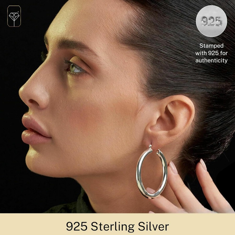 MAX + STONE Sterling Silver Hoop Earrings For Women | Lightweight Silver Chunky Hoop Earrings | Hypoallergenic 925 Sterling Silver Earrings For Women | Round Thick Hoop Earrings In 1, 1.5, 2 Inches By Max + Stone | Earrings