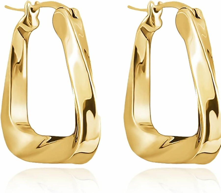 KesaPlan Kesaplan Thick Gold Hoop Earrings For Women,18K Gold Plated Sterling Silver Chunky Hoop Earrings Fashion Geometry Square Earrings Gold Jewelry For Gifts | Earrings