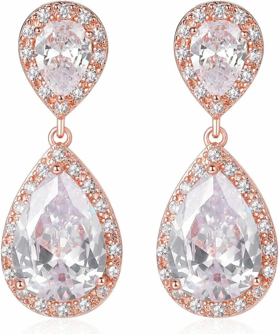 SELOVO Selovo Bridal Teardrop Drop Earrings Pierced/Clip Earrings Cubic Zirconia Silver Tone | Earrings