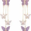 NORLSO Purple Butterfly Tassel Style Zircon Earrings For Women Crystal Rhinestone Drop Earrings Long Butterfly Dangle Earrings Wedding Jewelry Gifts For Women | Earrings