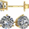 Central Diamond Center 14K Gold Post & Sterling Silver Pure Brilliance Zirconia 3 Prong Martini Style Stud Earrings 1.0Ct To 4Ct | Earrings